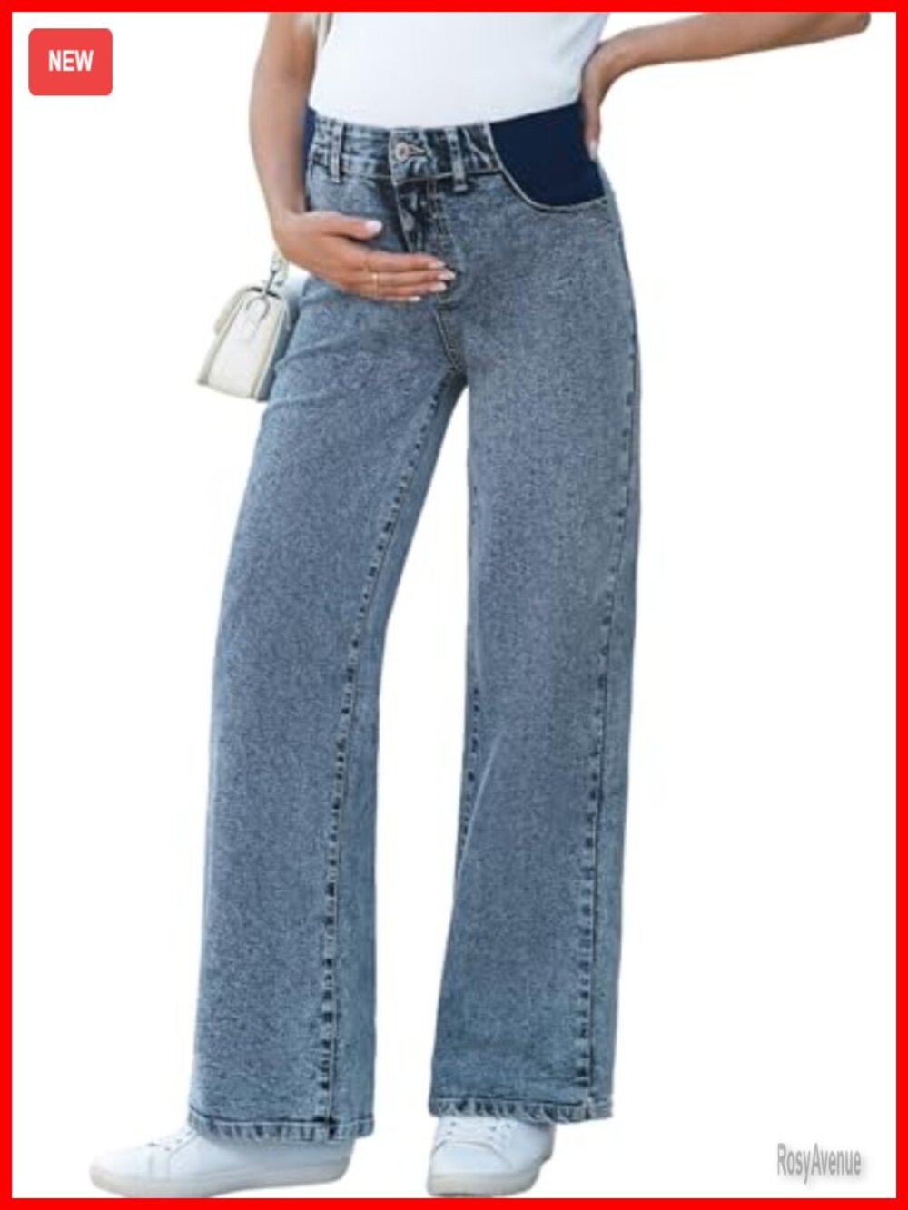 Maternity Jeans Wide Leg Pregnancy Pants High Rise Pull On